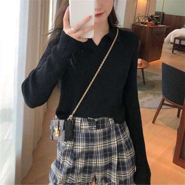 Sweater Wanita Lengan Panjang Polo Knit Rajut @CS066 Semua Ukuran Abu Tua