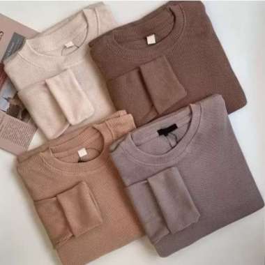 Kaos Wanita Tangan Panjang Baju Cewek Bahan Rib Oversize Longsleeve Rib Cream