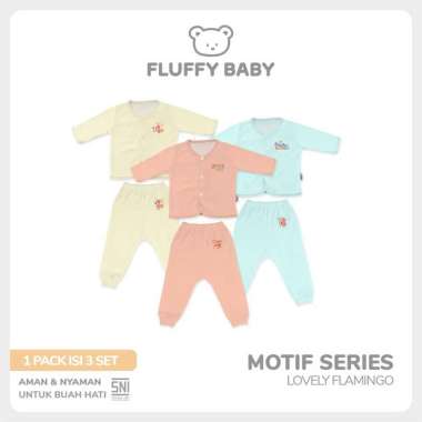 FLUFFY Setelan Baju Panjang Celana Panjang Flamingo (Isi 3Pasang) SBJJSB FSB SML FLAMINGO WARNA M