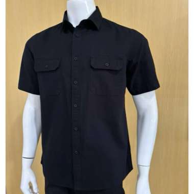 RICARDO kemeja pria polos hitam 2 saku lengan pendek 32420 32482 M