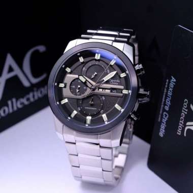 JAM TANGAN PRIA ALEXANDRE CHRISTIE AC 6562 AC6562 BLACK STAINLESS ORIGINAL  BLACK SILVER