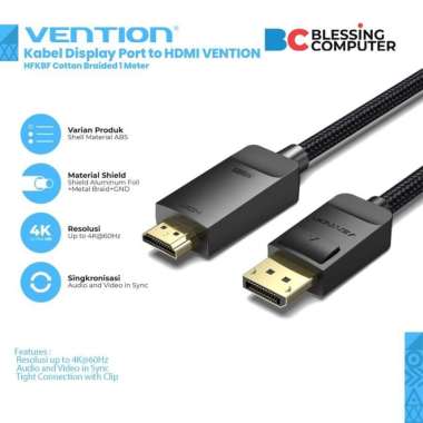 Kabel Display Port to HDMI VENTION HFKBF Cotton Braided 1 Meter