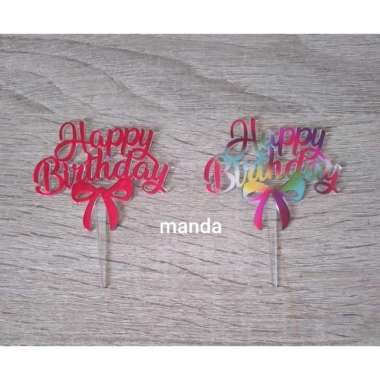tusuk happy birthday hiasan kue tart topper selamat ulang tahun pita Merah