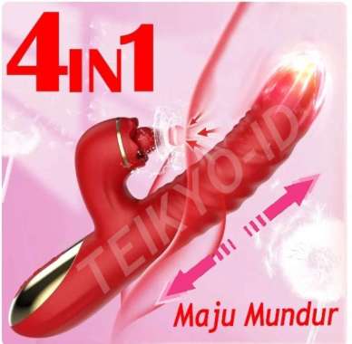4IN1 TONGUE LICKING & THRUSTING MASSAGER TELESCOPIC VIBRATORR WANITA Merah