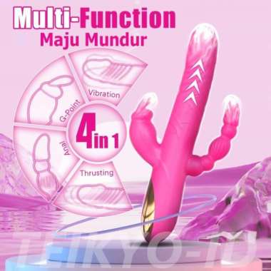 4IN1 TONGUE LICKING & THRUSTING MASSAGER TELESCOPIC VIBRATORR WANITA Merah Muda