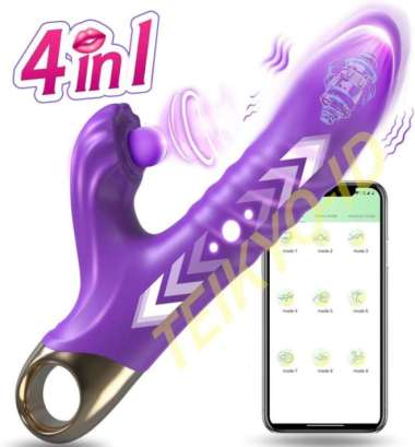 4IN1 TONGUE LICKING & THRUSTING MASSAGER TELESCOPIC VIBRATORR WANITA Ungu