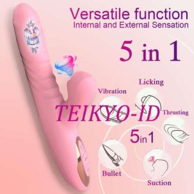4IN1 TONGUE LICKING & THRUSTING MASSAGER TELESCOPIC VIBRATORR WANITA pink