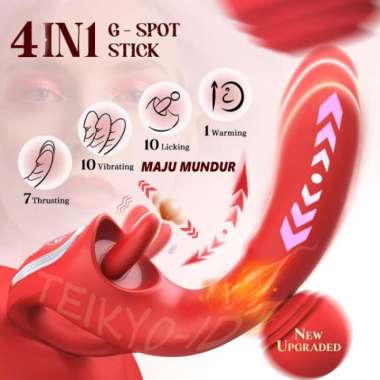 4IN1 TONGUE LICKING & THRUSTING MASSAGER TELESCOPIC VIBRATORR WANITA 4in1 red