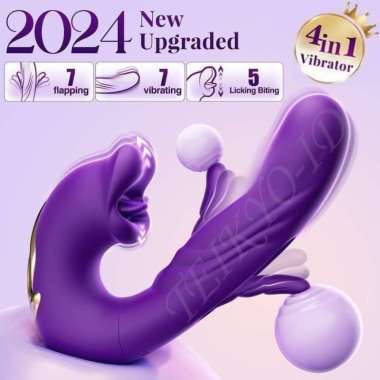 4IN1 TONGUE LICKING & THRUSTING MASSAGER TELESCOPIC VIBRATORR WANITA 4in1 ungu