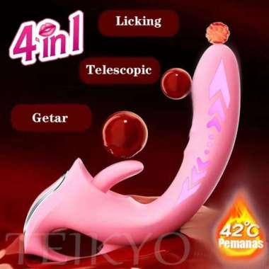 4IN1 TONGUE LICKING & THRUSTING MASSAGER TELESCOPIC VIBRATORR WANITA 4in1 pink