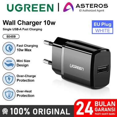 UGREEN Kepala Charger iPhone Android USB A 18W QC 3.0 Fast Charging Black 10W
