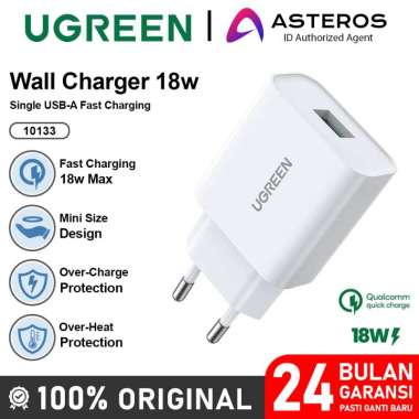UGREEN Kepala Charger iPhone Android USB A 18W QC 3.0 Fast Charging White 18W