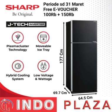 KULKAS SHARP 2 PINTU SJ-IG571PG-BK / 570M-SL INVERTER PLASMACLUSTER 571PGBK=BLACK