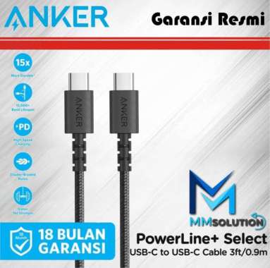 Kabel Charger Anker Powerline Select+ C to C 2.0 3ft - A8032 Hitam