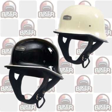 Trooper Custom Chunky Helm Retro Vintage Classic Leather Navy Half Open Face Black