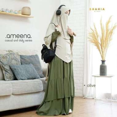 Gamis set Ameena | Set non ped jumbo | gamis casual & daily | Shahia M Black