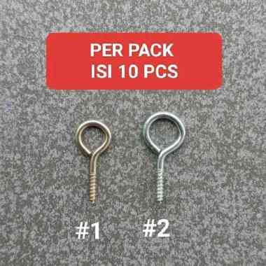 Sekrup Gantung Kapstok Hak Tutup Eceran Per Pack Isi 10 pcs Screw Eye Ukuran No.2