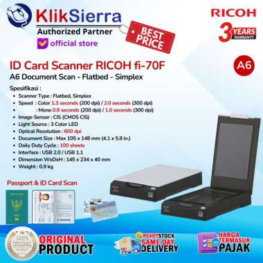 RICOH fi-70F Compact Scanner A6 Flatbed - fi70F Scanning in 1.3 seconds (Color, A6, 200 dpi) Simplex