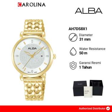 Jam Tangan Wanita ALBA AH7DS8X1 Silver Dial Gold Stainless Steel Strap