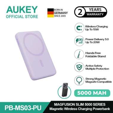AUKEY Magnetic Wireless Powerbank Magsafe 5000mah USB-C 20W PD 3.0 MagFusion 5000 Series PB-MS03 Pur
