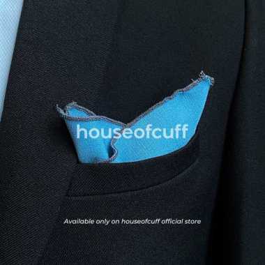 Houseofcuff pocket square handkerchief sapu tangan LINEN biru jeans list hitam 40x40