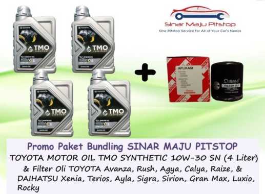Paket Oli TMO TOYOTA MOTOR OIL 10W-30 SN SYNTHETIC 4 Liter & Filter Oli Mobil DAIHATSU AYLA SIGRA SI