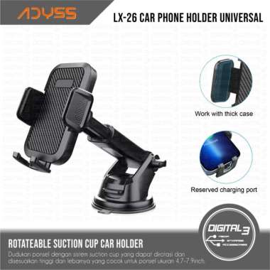 ADYSS LX-26 Car Phone Holder HP Mobil 2in1 Suction Cup Rotasi 360° Holder HP Kaca Depan Winshield Da