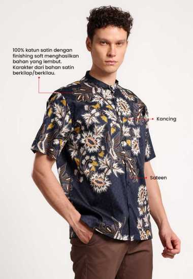 MANZONE - Kemeja Shanghai Lengan Pendek Pria Yudistira Comfort Fit - Navy NAVY S