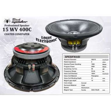 Komponen Speaker 15 Inch Black Spider 15WV400 15 WV 400 Coil 4 Inch ORIGINAL