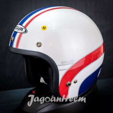 ZEUS HELM ZS385 RETRO | PLAIN WHITE K63 RED | ZS 385C Classic L