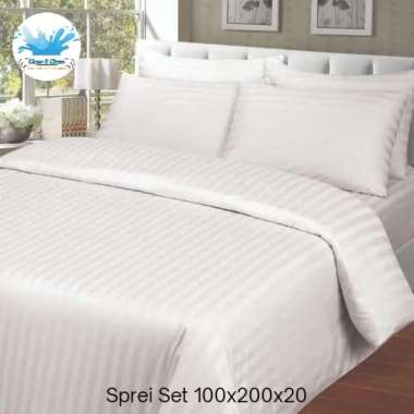 Sprei Set 100x200x20 Putih Salur Hotel 100% Cotton Stripe Microfitted Merah