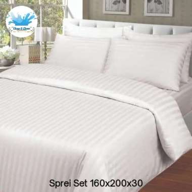 Sprei Hotel 160x200x30 Putih Salur Stripe 100% Cotton Microfitted Set Merah