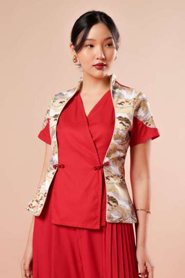MINIMAL x Melvee - Peiyu - Printed Wrap Top - Red S Red