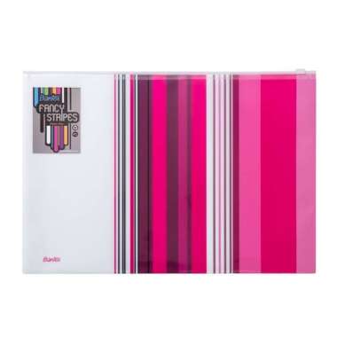 Bantex Zipper Bag Fancy Stripes /Tas Penyimpanan Dokumen Berkas File Ukuran Folio/F4 Pink