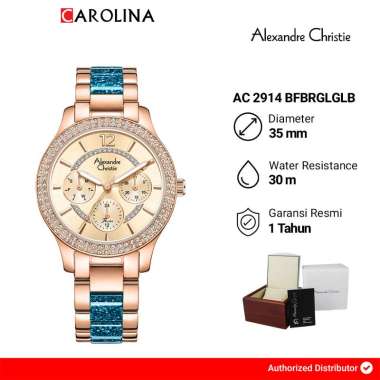 Jam Tangan Wanita Alexandre Christie Multifunction AC 2914 BFBRGLGLB Gold Dial Dual Tone Stainless S