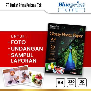 Kertas Foto Glossy Photo Paper Poto BLUEPRINT Lite A4 - 10R 230 gsm, Kertas Print
