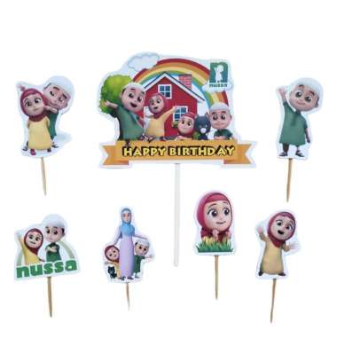 hiasan kue ulang tahun cake topper satu set edisi tema Nussa Rara