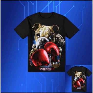 Kaos Baju Distro The Boxing Bulldog Pria & Wanita Bahan Cotton Combed 24'S Tebal Adem HITAM S