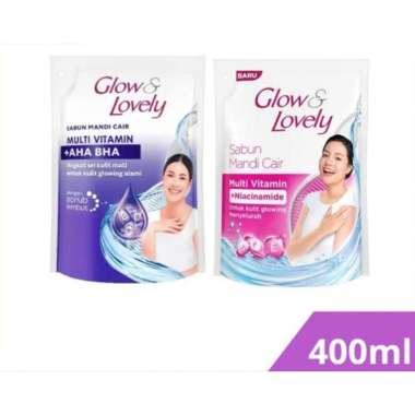 Glow & lovely sabun mandi multivitamin + niacinamide / multivitamin + AHA BHA refill 400 ml multivit