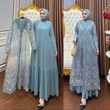 Kiukiu Harumma Set Dress - Gamis + Outer Brukat payet Sawarivski - Gamis Brukat Busui Outer Brukat W