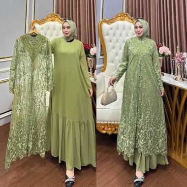 Kiukiu Harumma Set Dress - Gamis + Outer Brukat payet Sawarivski - Gamis Brukat Busui Outer Brukat S