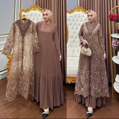 Kiukiu Harumma Set Dress - Gamis + Outer Brukat payet Sawarivski - Gamis Brukat Busui Outer Brukat M