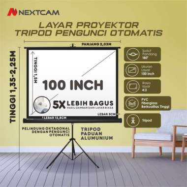 Nextcam layar proyektor tripod proyektor 100" tripod screen projector 100inchi bahan fiberglass high