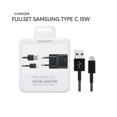 Fullset Charger USB to Type C Samsung 15 Watt Kabel Charger & Kepala Charger 15W Original Hitam