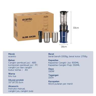 Ecentio Slow Juicer Portable 82mm Caliber Multifungsi Blender tanpa ampas bear 550ML+600ML 150W 82mm