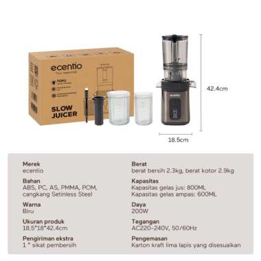 Ecentio Slow Juicer Portable 82mm Caliber Multifungsi Blender tanpa ampas bear 550ML+600ML 150W 112m