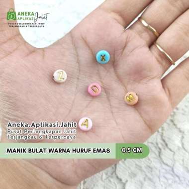 15 GRAM MANIK MOTE HURUF EMAS BULAT/KOTAK WARNA - 0.5 CM BULAT