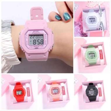 Jam Tangan Wanita Fashion Korea Style Digital Sport / Jam Tangan Strap Biru Muda