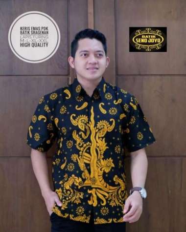 KERIS EMAS Kemeja Batik Pria Lengan Pendek Batik Solo Katun Primisima XL