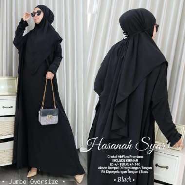 BAJU GAMIS SYARI SETELAN WANITA MUSLIM HASANAH SET KHIMAR BLACK